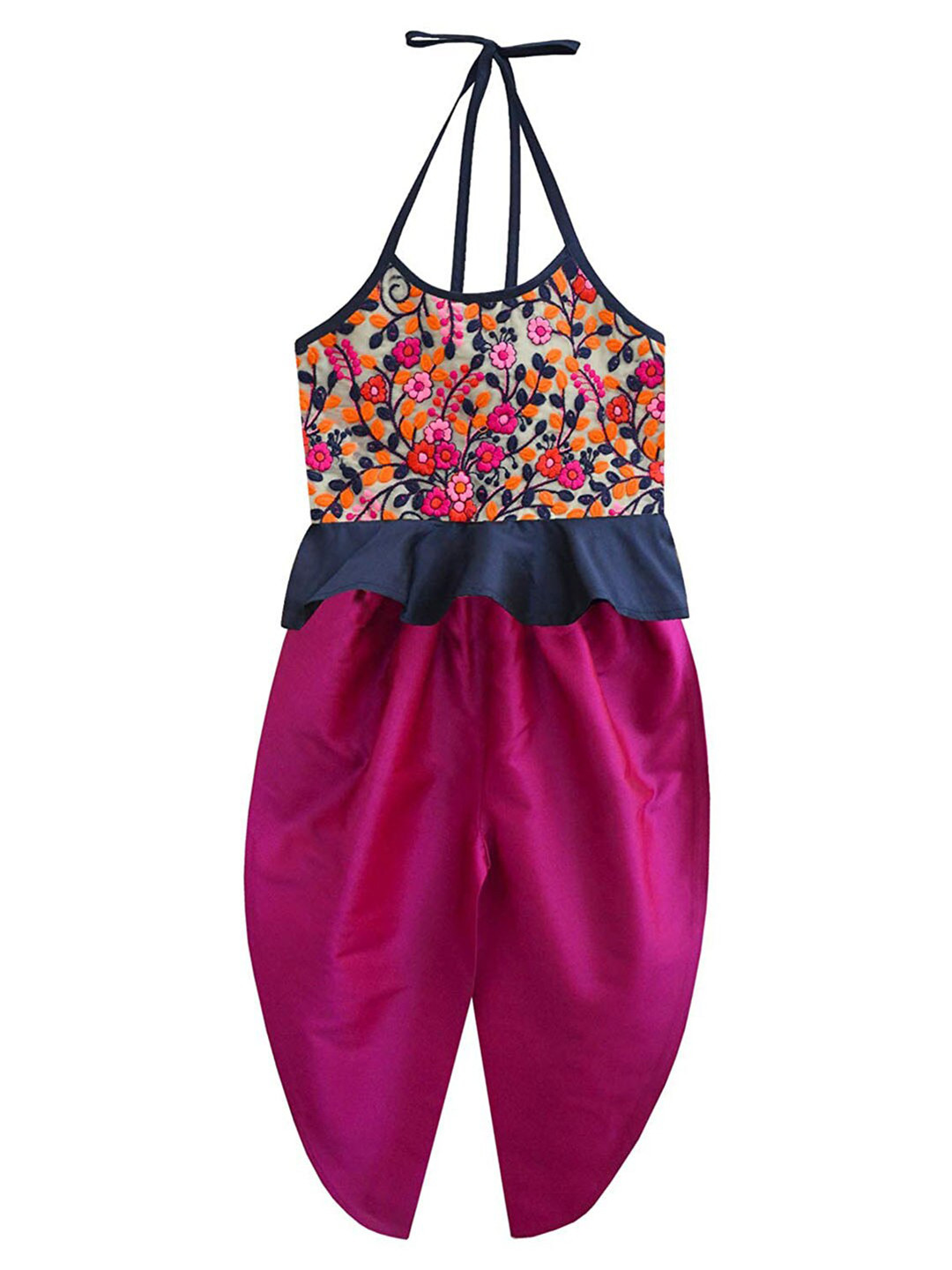 A T U N Girls Fuchsia & Navy Blue Top with Dhoti Pants