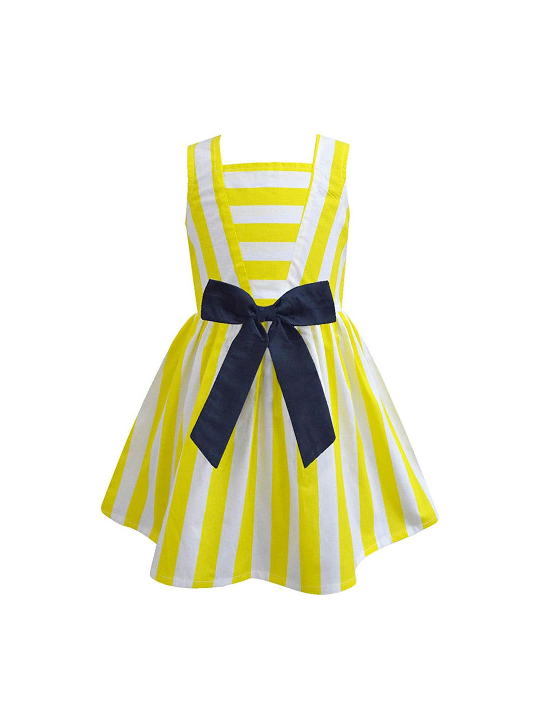 A T U N Yellow & Off White Pure Cotton Striped Dress