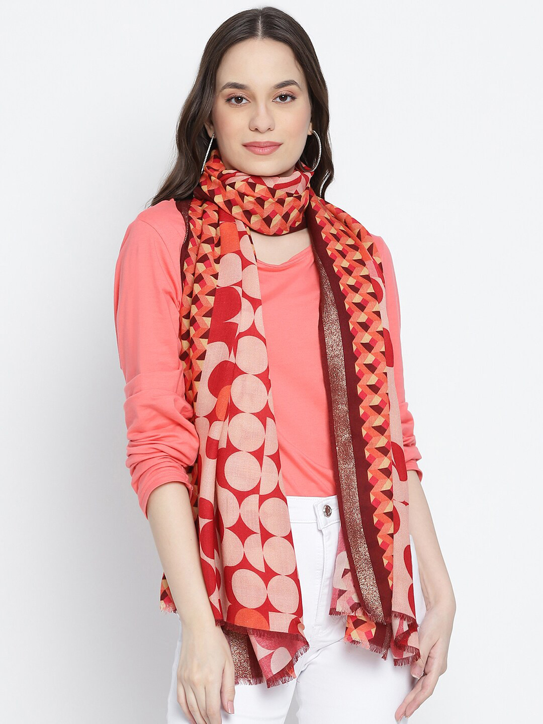SHINGORA Women Maroon & Pink Polka Dots Printed Wool Stole