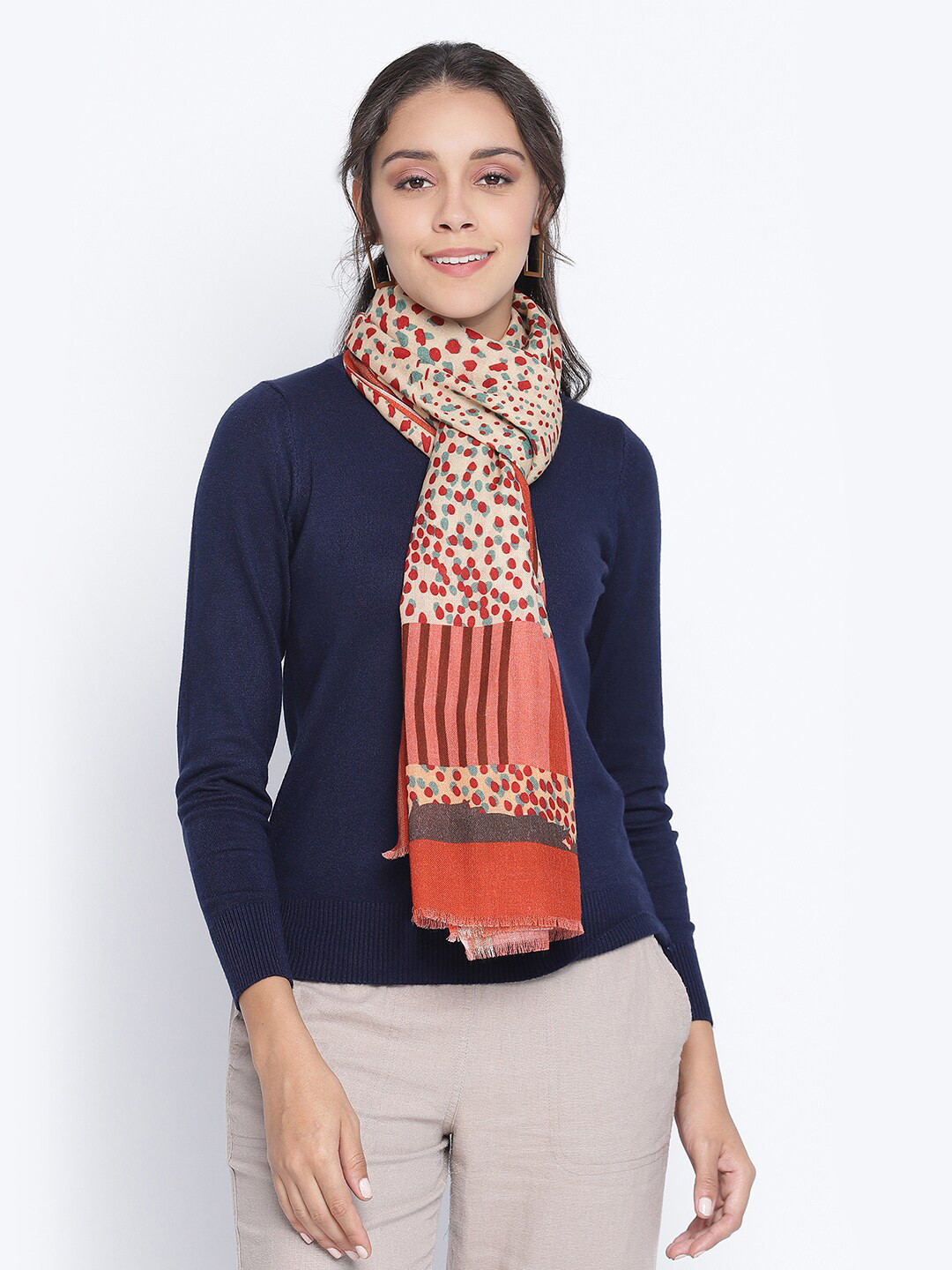 SHINGORA Women Red & Teal Leopard Printed Woolen Stole