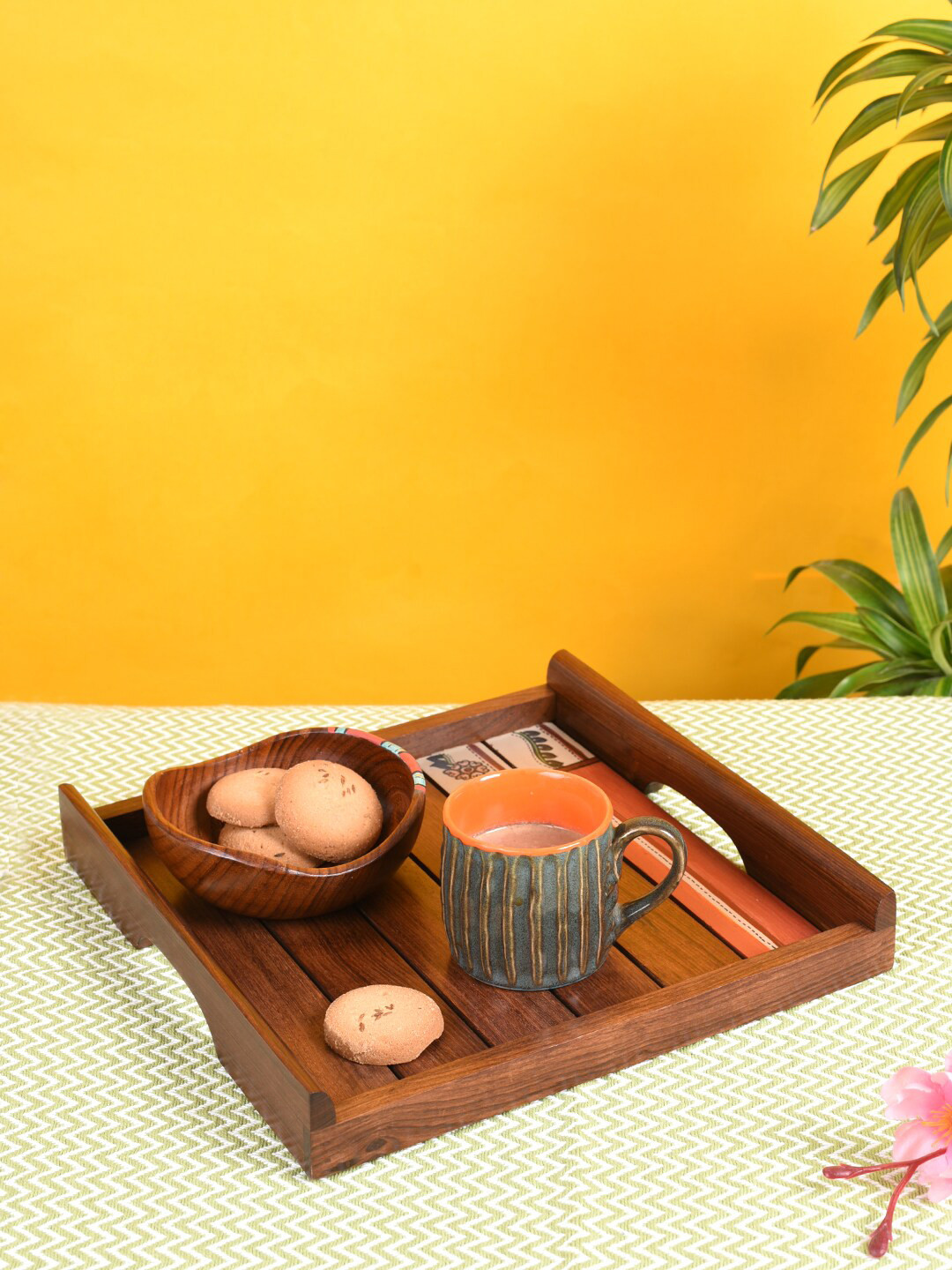 AAKRITI ART CREATIONS Set Of 2 Brown & Orange Folk Art Trays