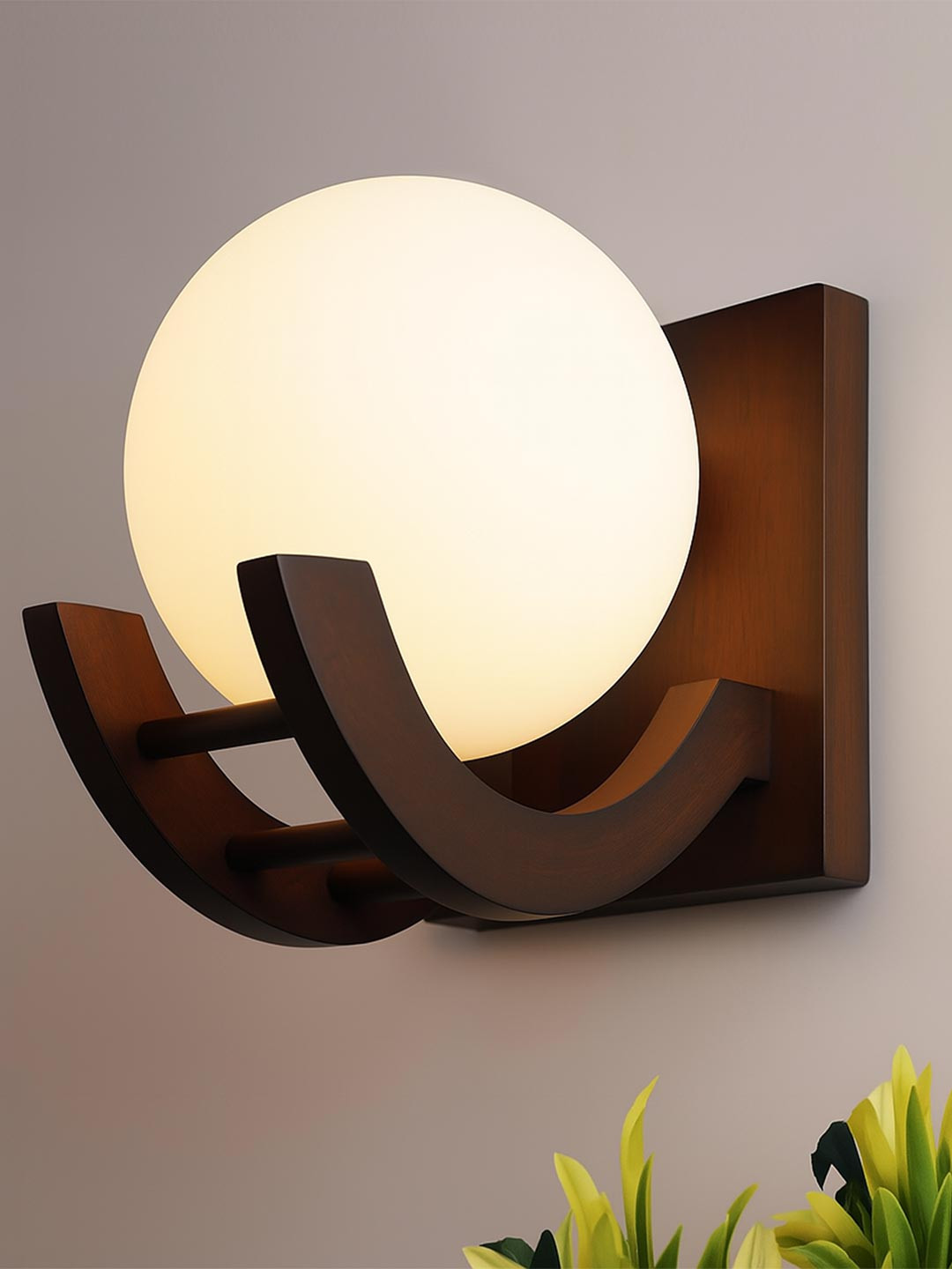 Homesake Adult Brown & White Wall wood Zedo Moon Shaped Spherical Ceiling Lamps