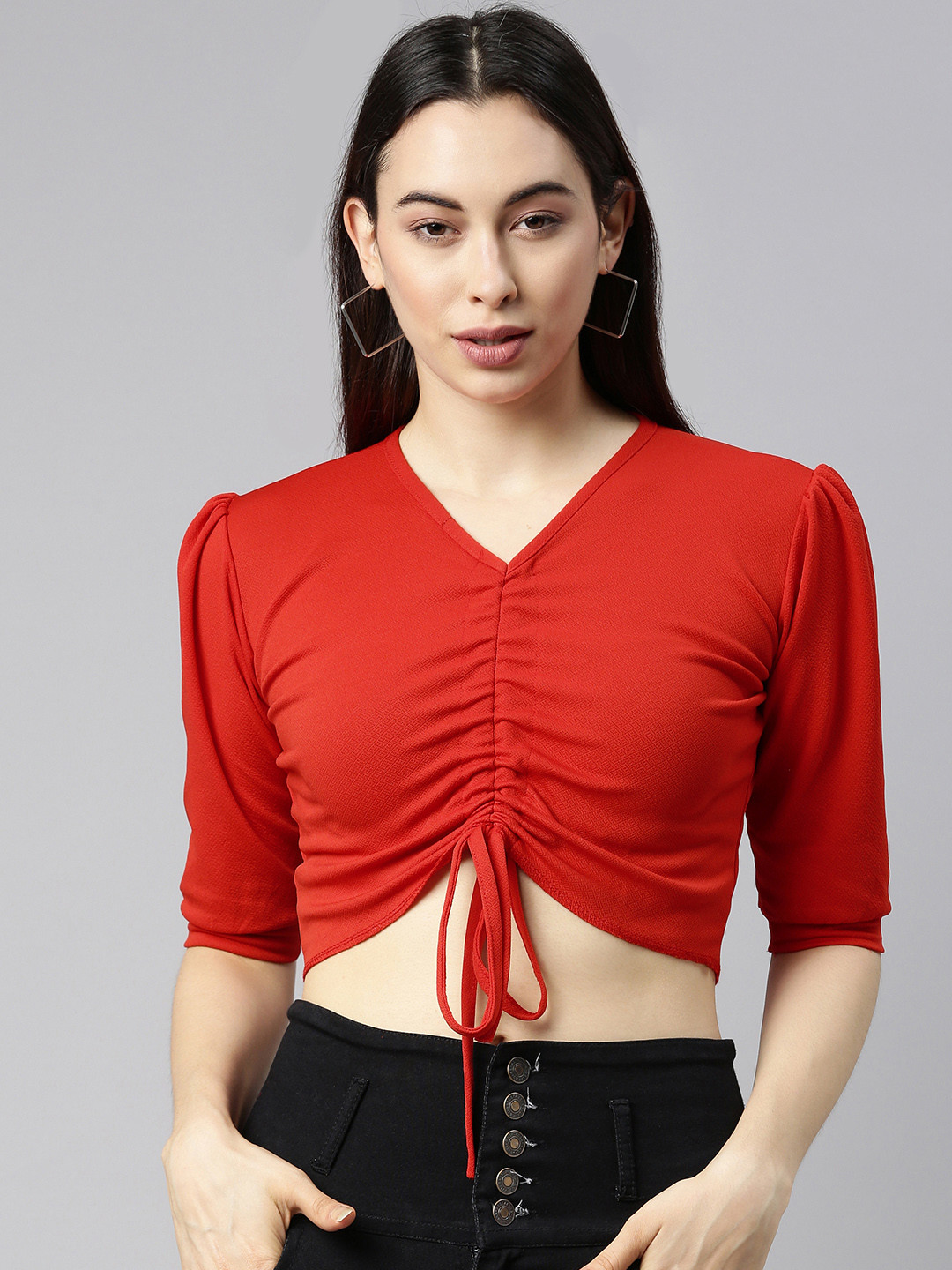 Selvia Red Twisted Scuba Regular Crop Top