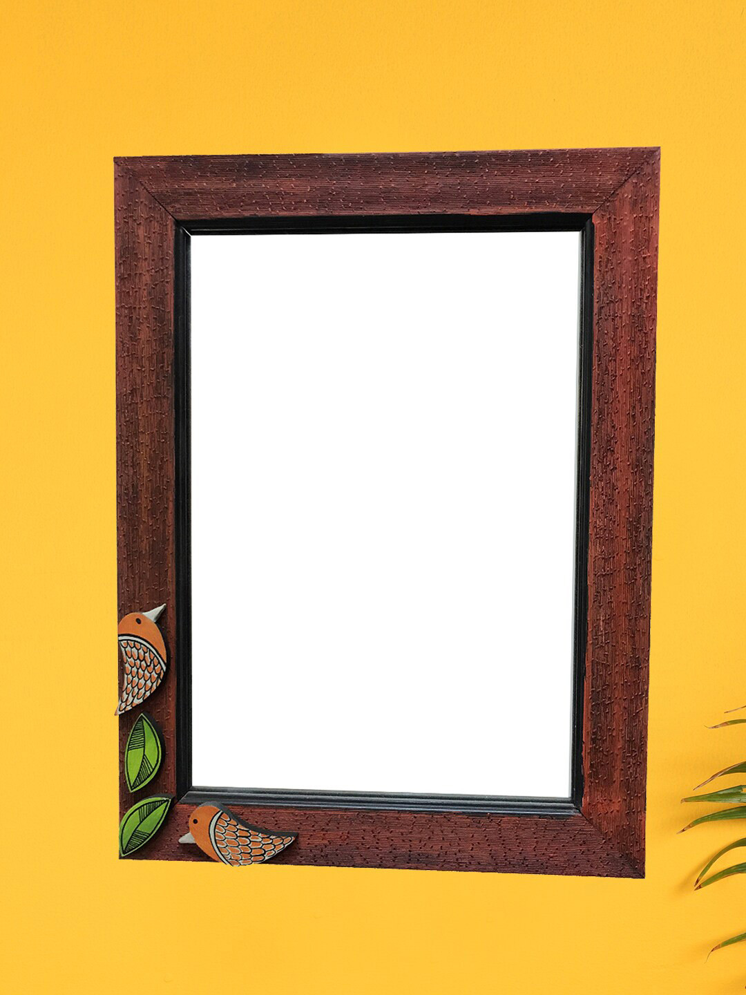 AAKRITI ART CREATIONS Brown & Green Handcrafted Wall Mirror With Wooden Frame
