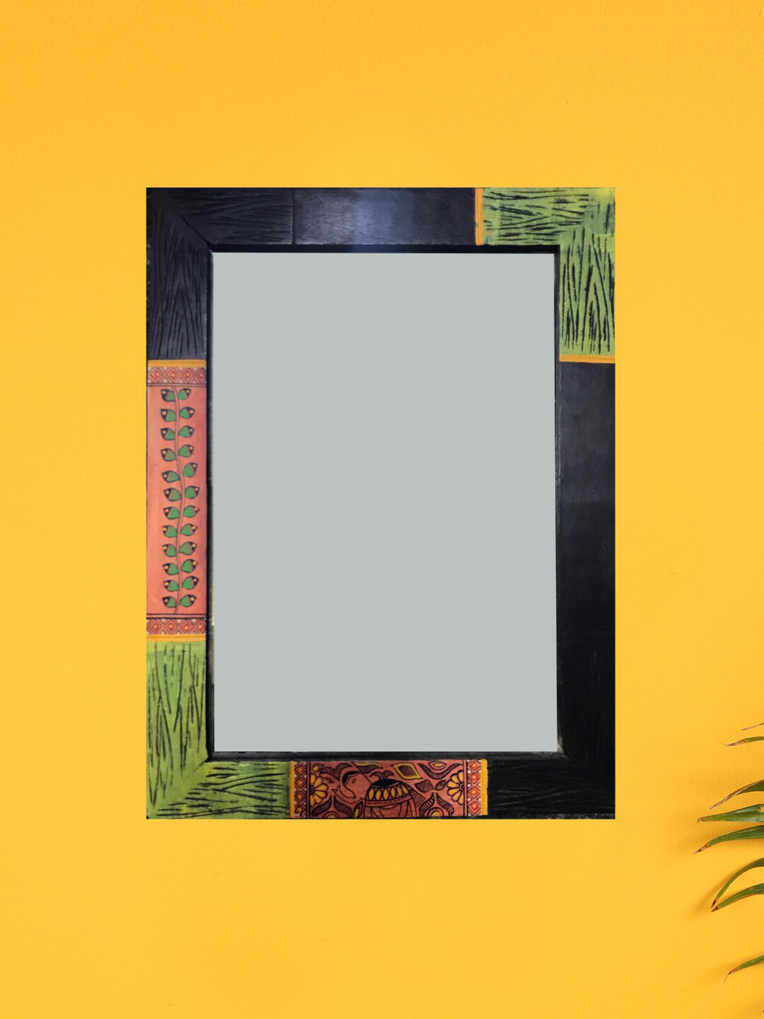 AAKRITI ART CREATIONS Brown & Green Madhubani Painted Handcrafted Wall Mirror