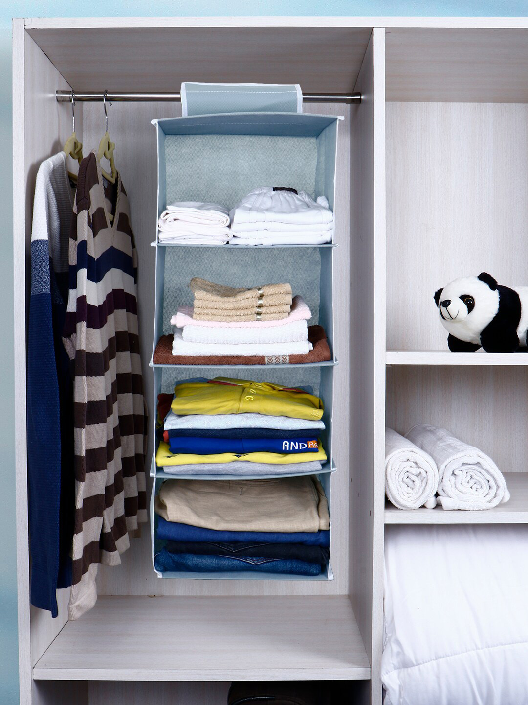 HOKIPO Grey Solid Hanging 4-Shelf Closet Organizer