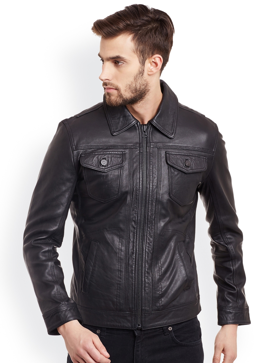 Justanned leather jacket top