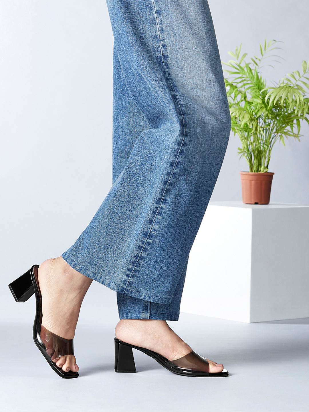 Inc 5 Women Black Transparent Sandals