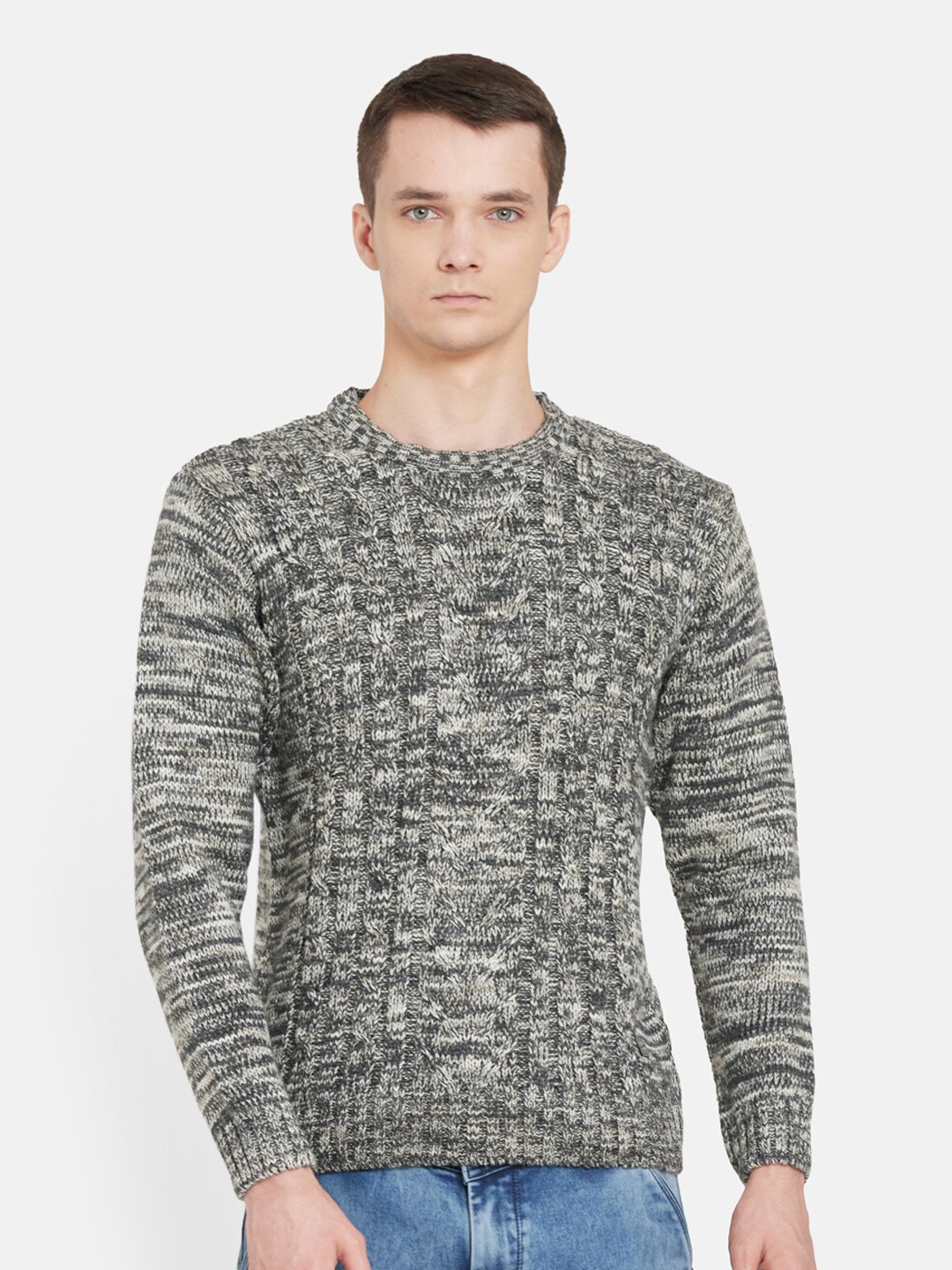 Duke Men Grey & Black Full Sleeves Pullover