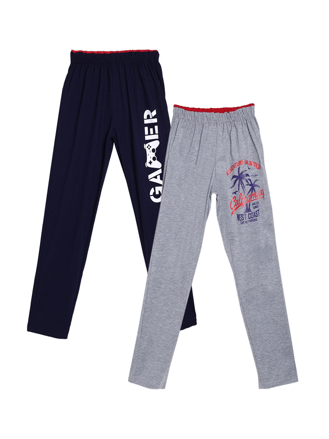 SWEET ANGEL Boys Pack Of 2 Navy Blue & Grey Solid Straight-Fit Cotton Track Pants