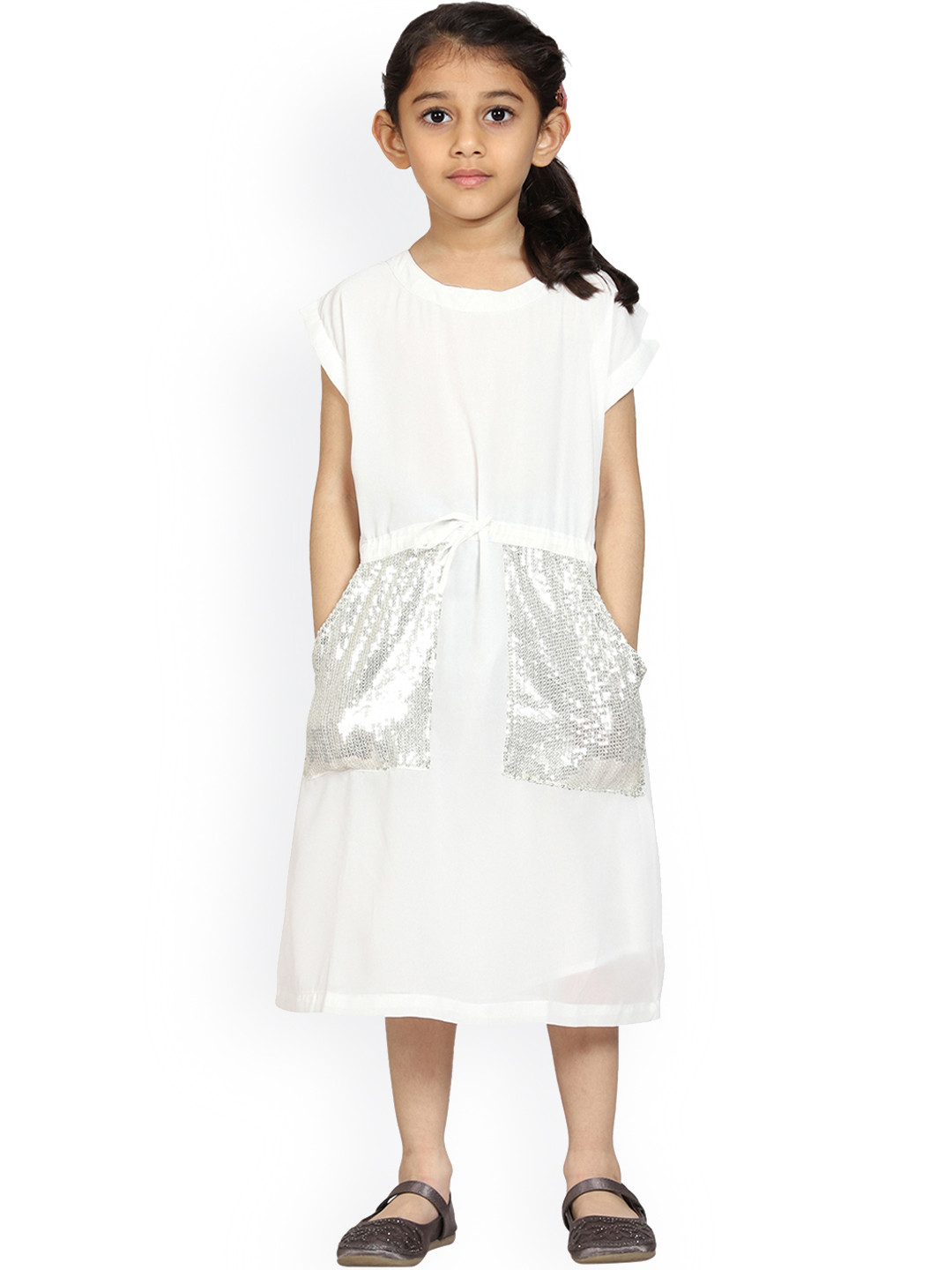 KiddoPanti White Embellished Georgette Dress