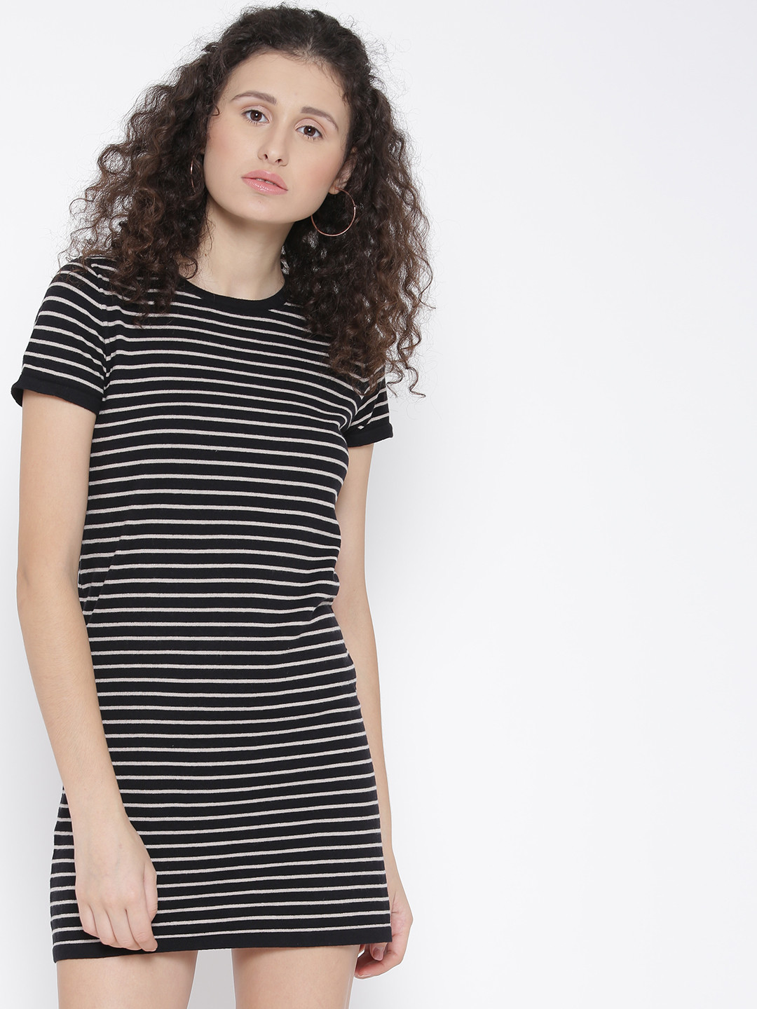 White Striped T Shirt Dress - Dresses 