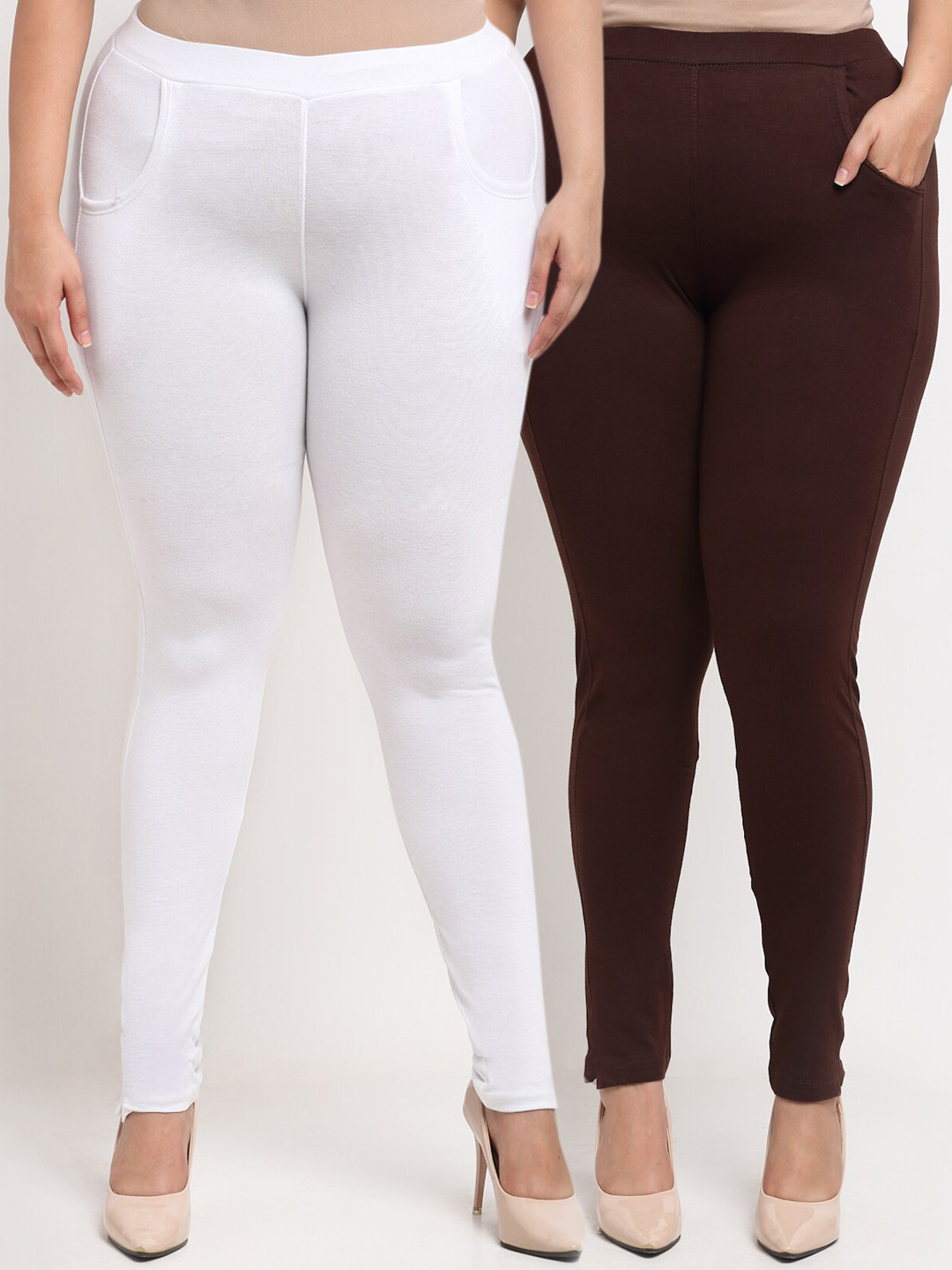 TAG 7 PLUS White & Brown Set of 2 Plus Size Leggings
