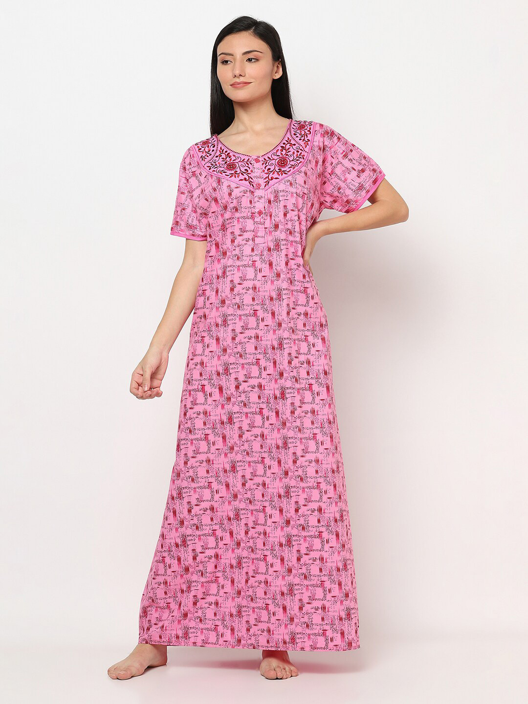 TRUNDZ Pink Printed Maxi Nightdress