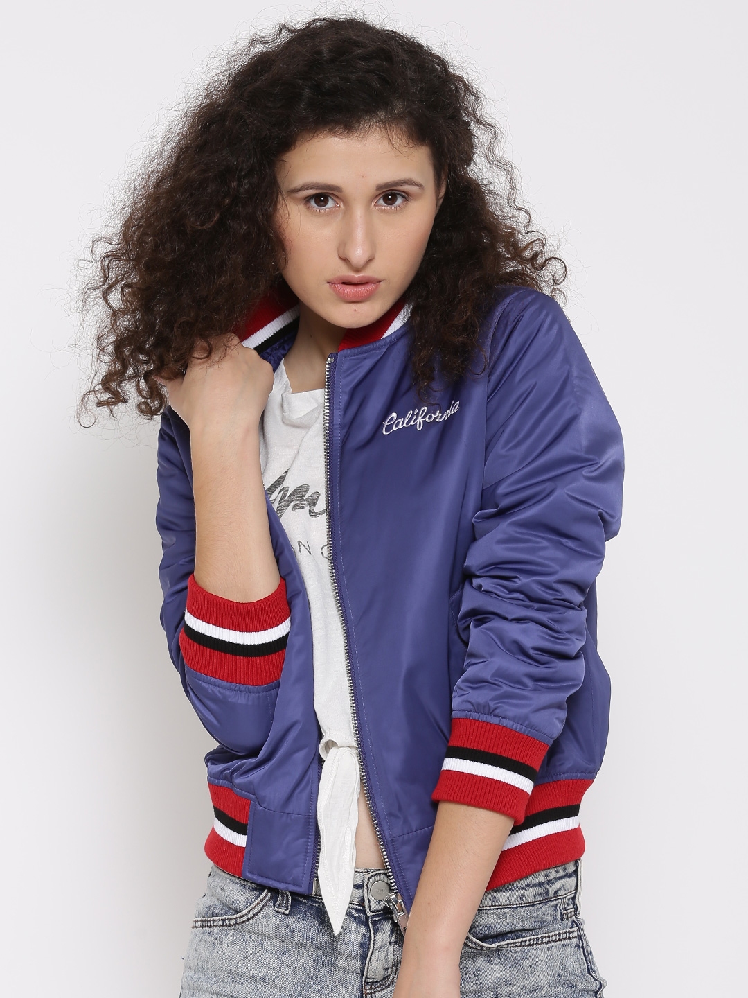 Forever 21 shop blue bomber jacket