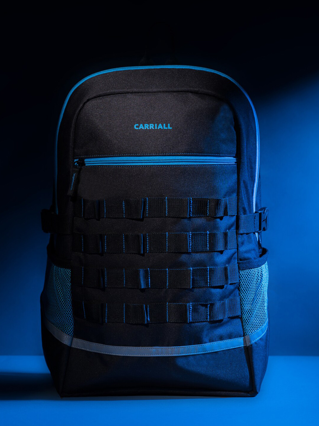 CARRIALL Unisex Black & Blue Backpack with Reflective Strip