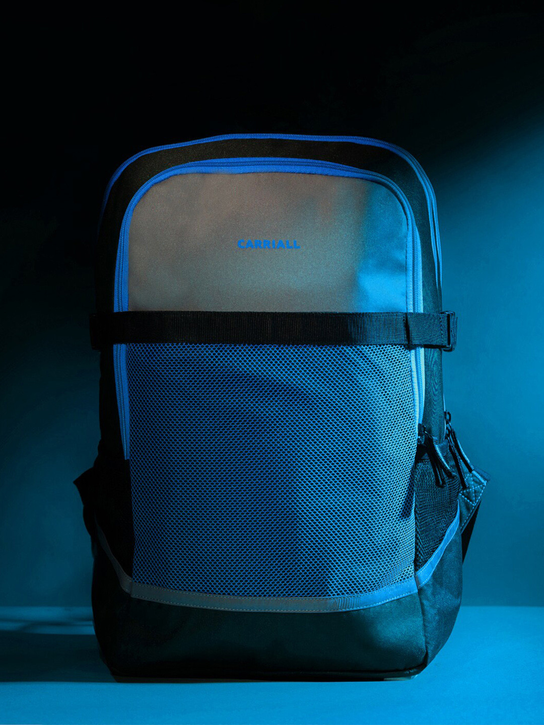 CARRIALL Unisex Blue & Black Backpack with Reflective Strip