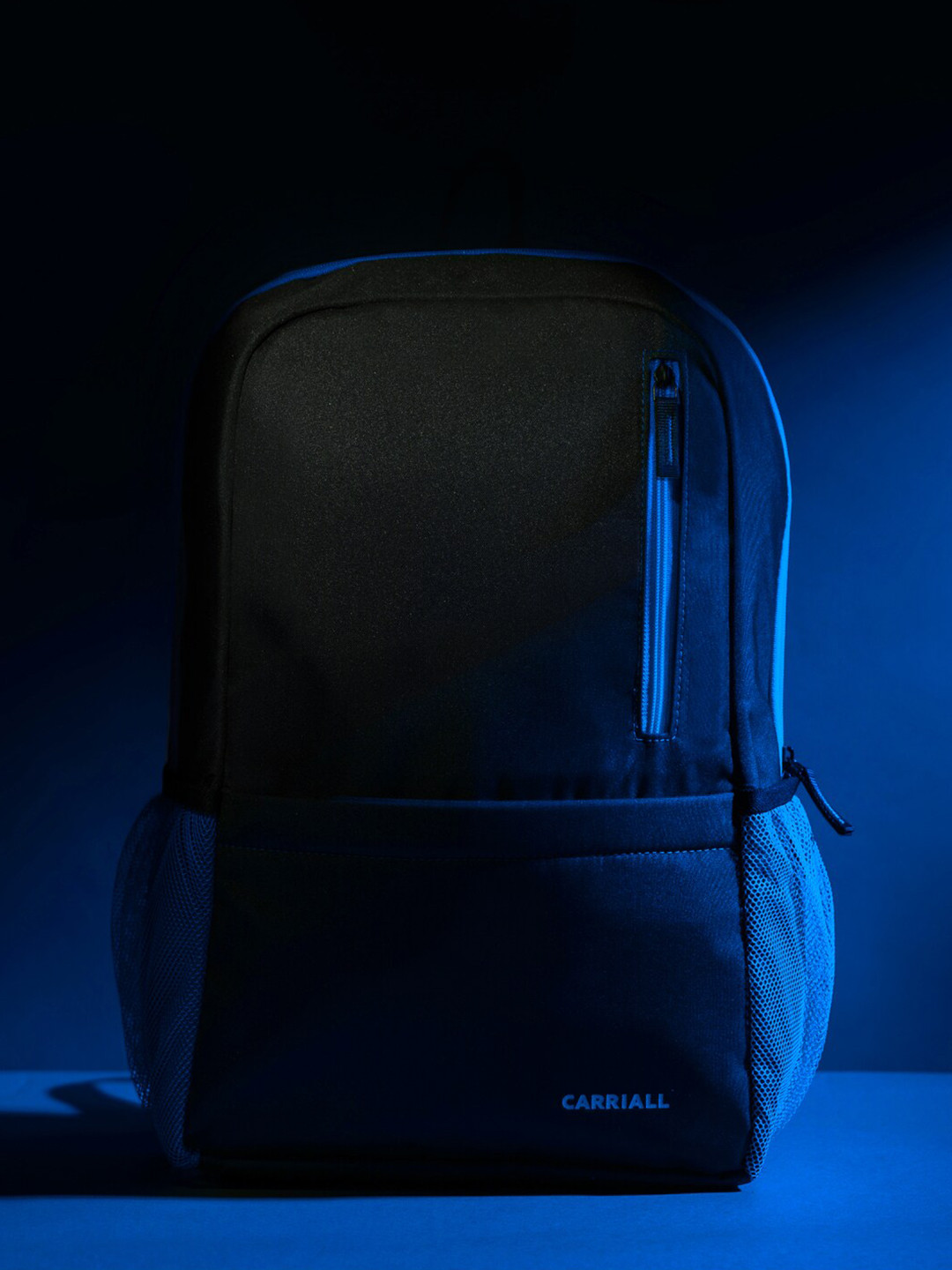 CARRIALL Unisex Black & Blue Backpack with Reflective Strip