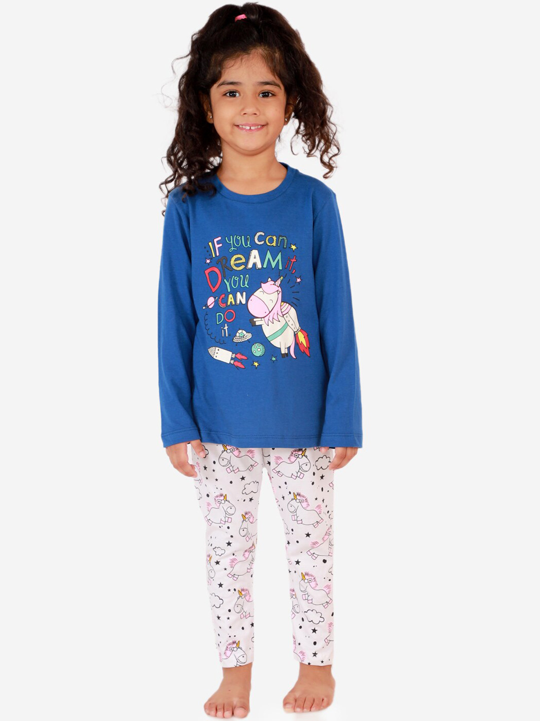 Lazy Shark Girls Blue Printed Night suit