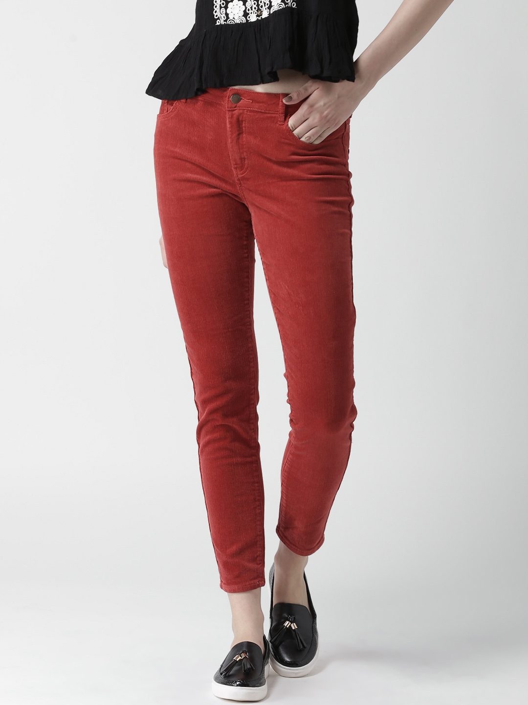 Buy Raahi Trouser Red Corduroy by Designer SUKETDHIR Online at Ogaancom