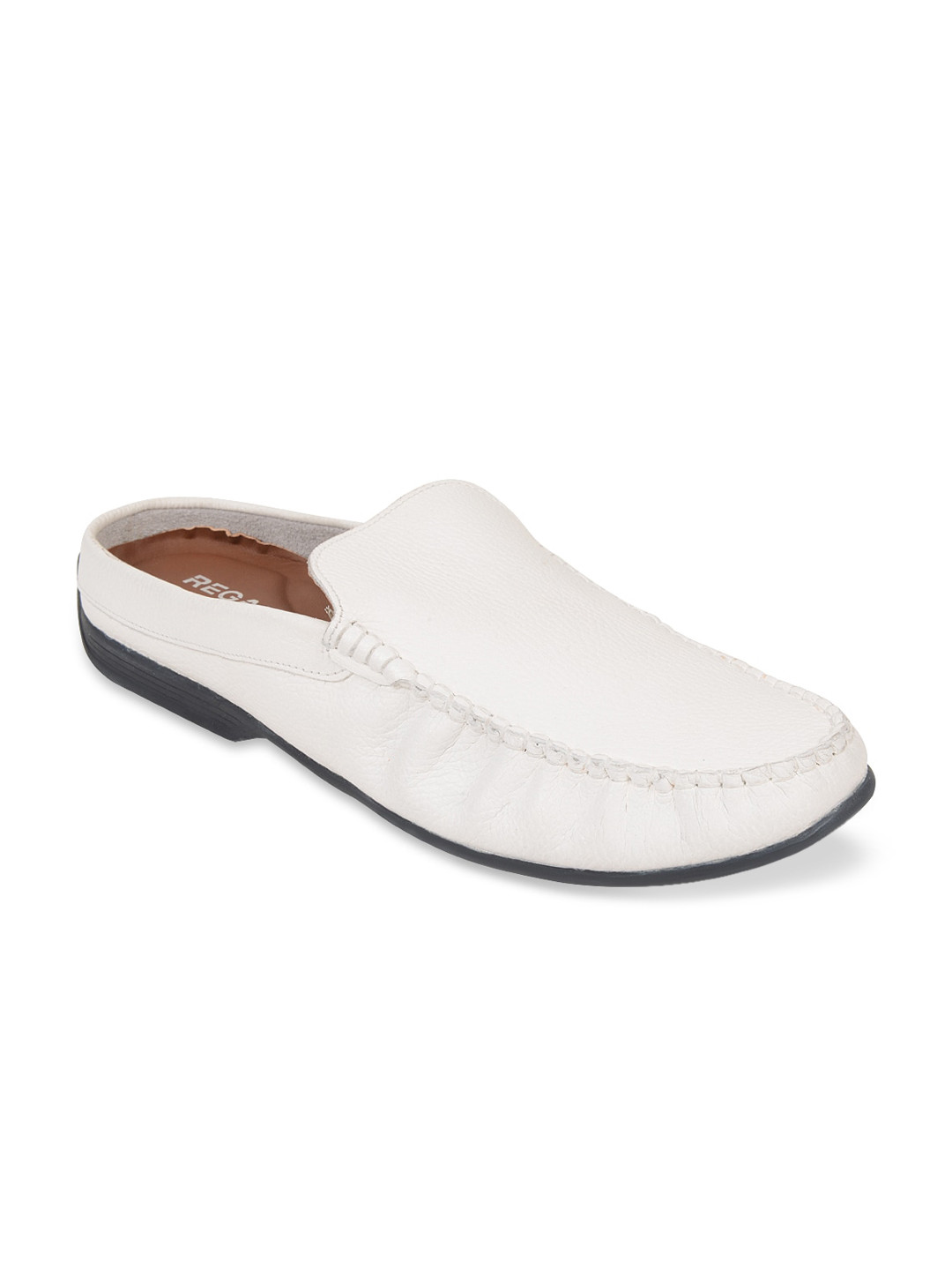 Regal Men White Textured Leather Mules