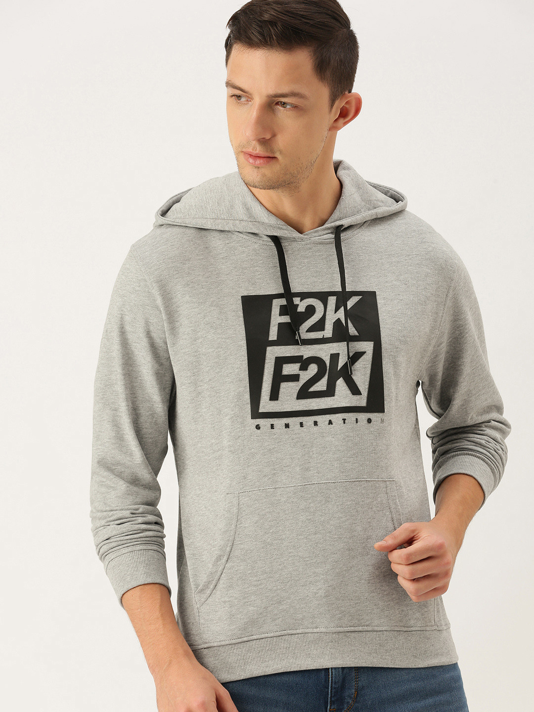 Flying Machine Men Grey Hooded Sweatshirt with Applique Detail