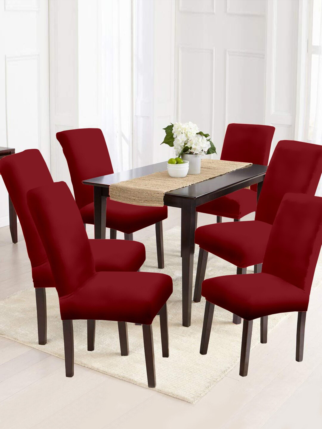 Set Of 4 Maroon Solid Chair Covers