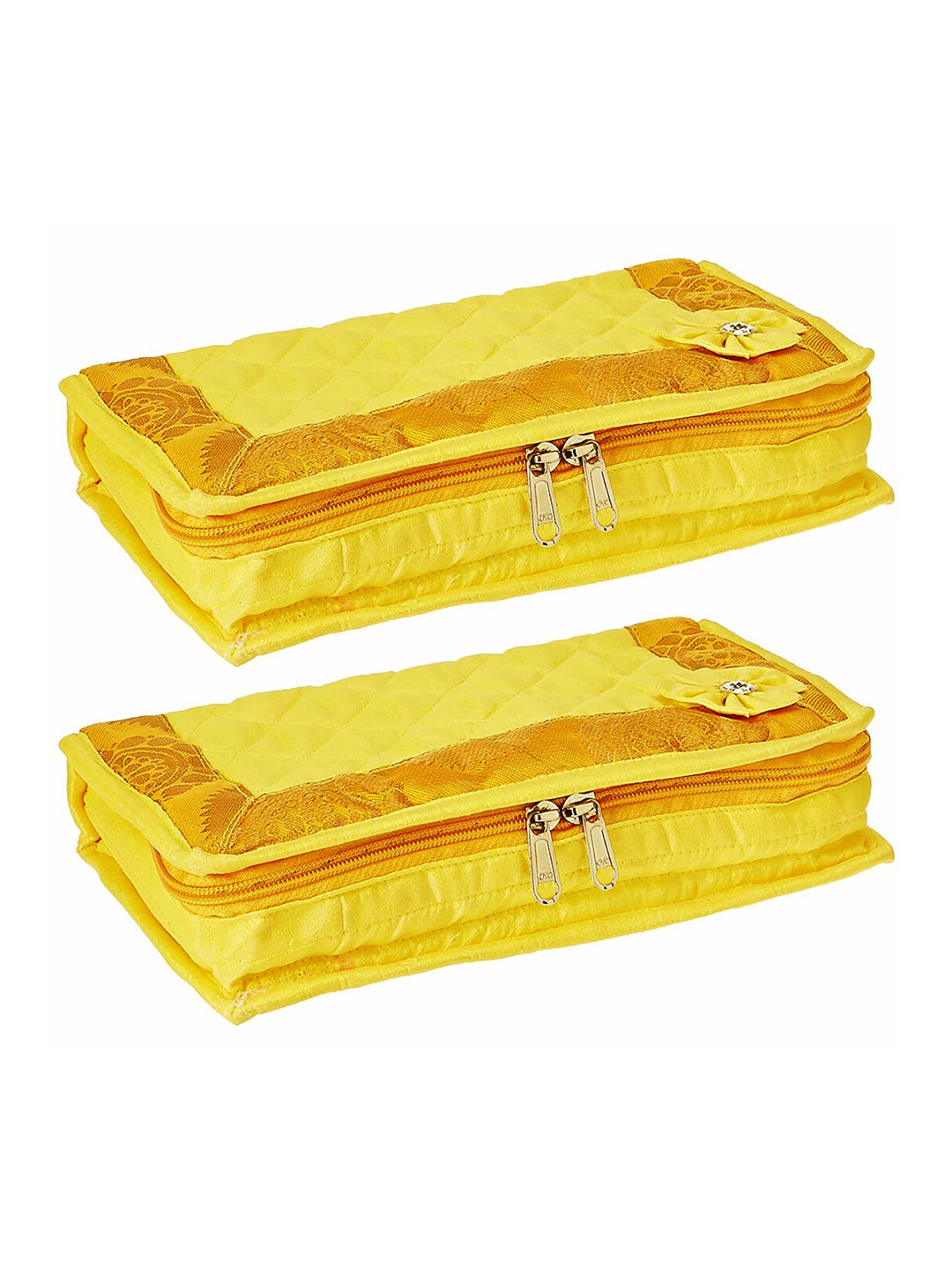 Kuber Industries Set of 2 Yellow Solid Cotton Jewellery Organiser