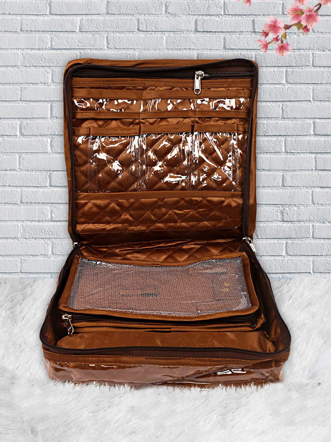 Kuber Industries Brown Solid Laminated Jewellery Organizer