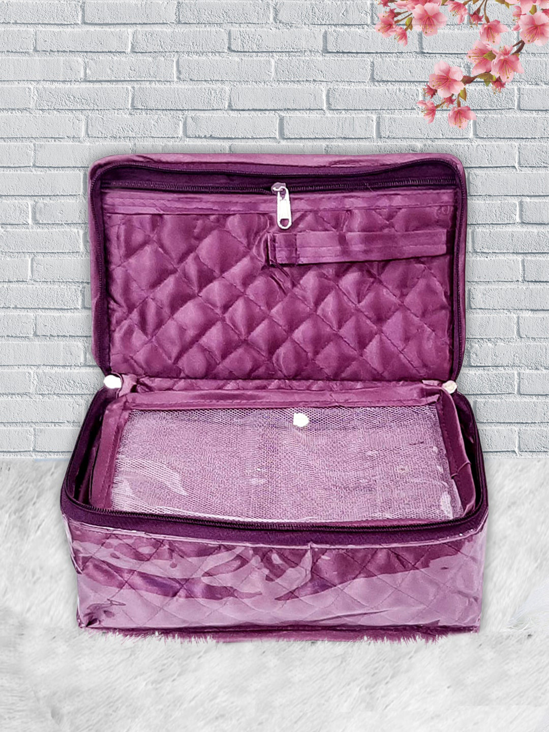 Kuber Industries Purple & Transparent Solid Laminated Jewellery Organizer