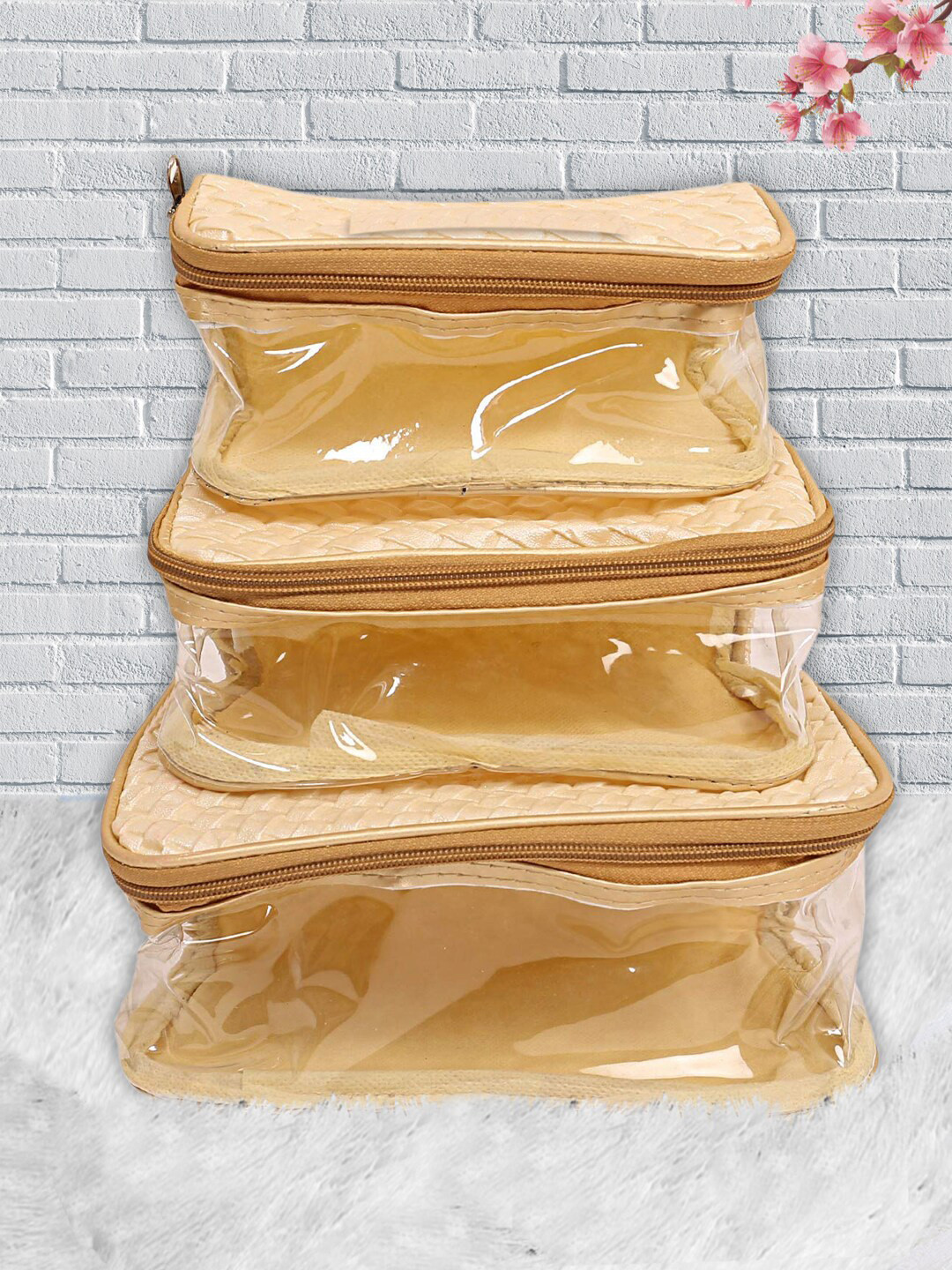 Kuber Industries Set Of 3 Cream Colored Solid Jewellery Organiser