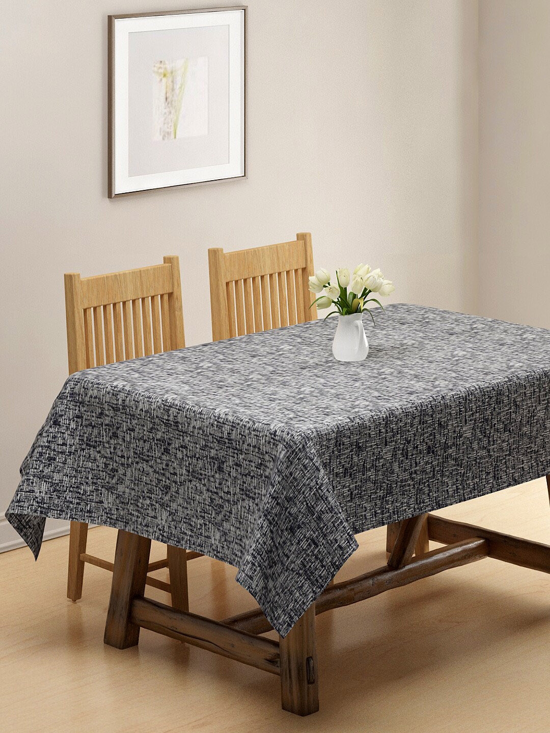 KLOTTHE Grey Solid Woven Design 6 Seater Rectangular Table Cover