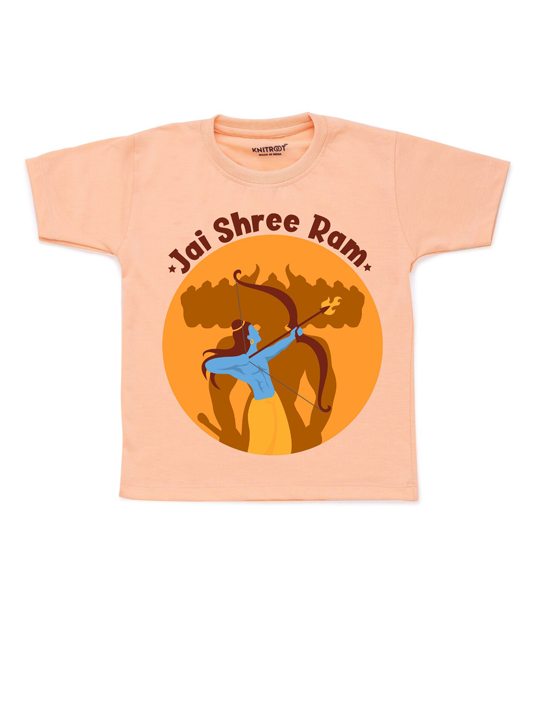 KNITROOT Kids Peach-Coloured & Mustard Yellow Printed T-shirt