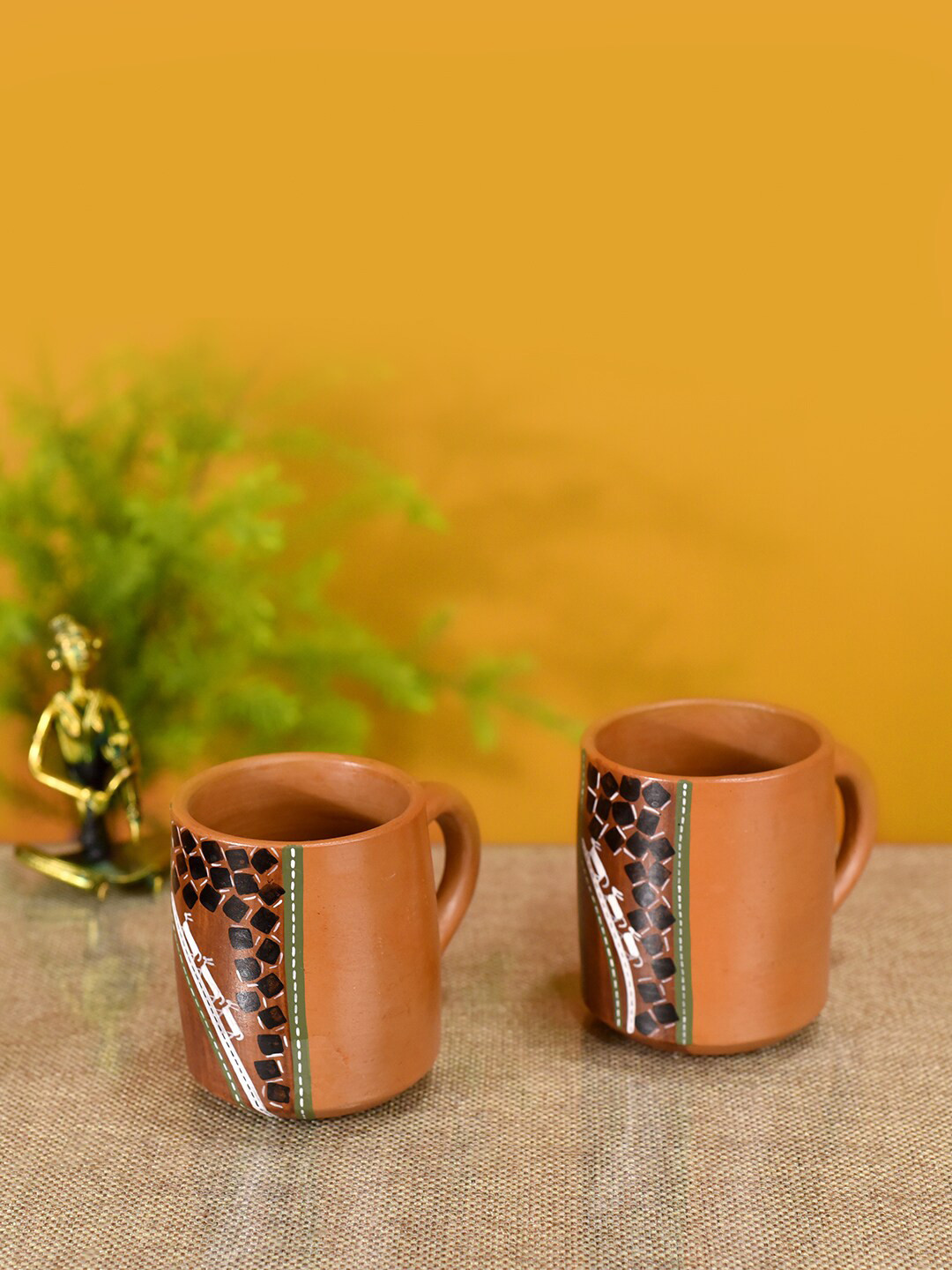 AAKRITI ART CREATIONS Beige Ethnic Motifs Terracotta Microwave Safe 2 Piece Cups-176ml