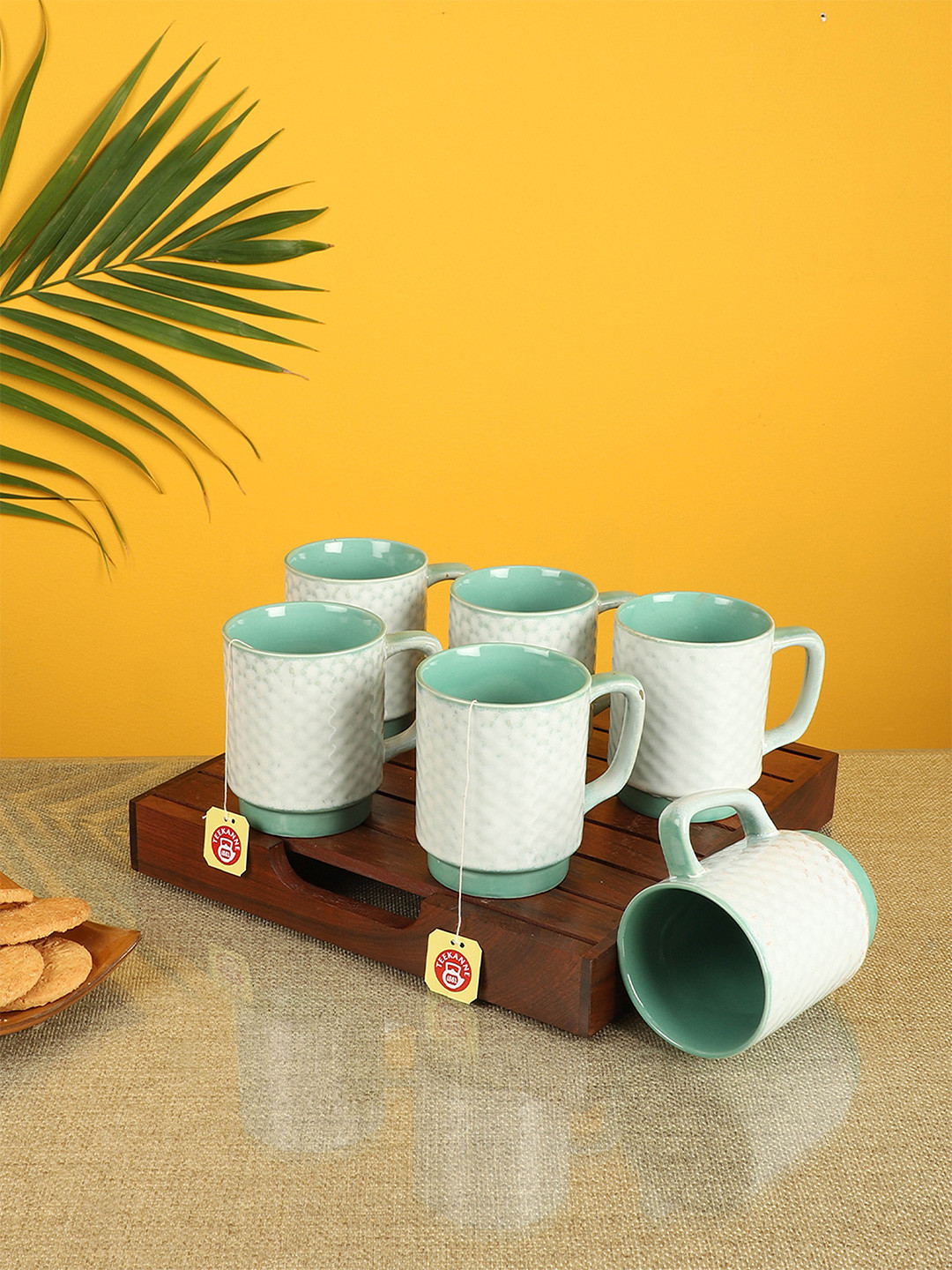 AAKRITI ART CREATIONS Green Ceramic Microwave Safe 6 Piece Cups-190ml