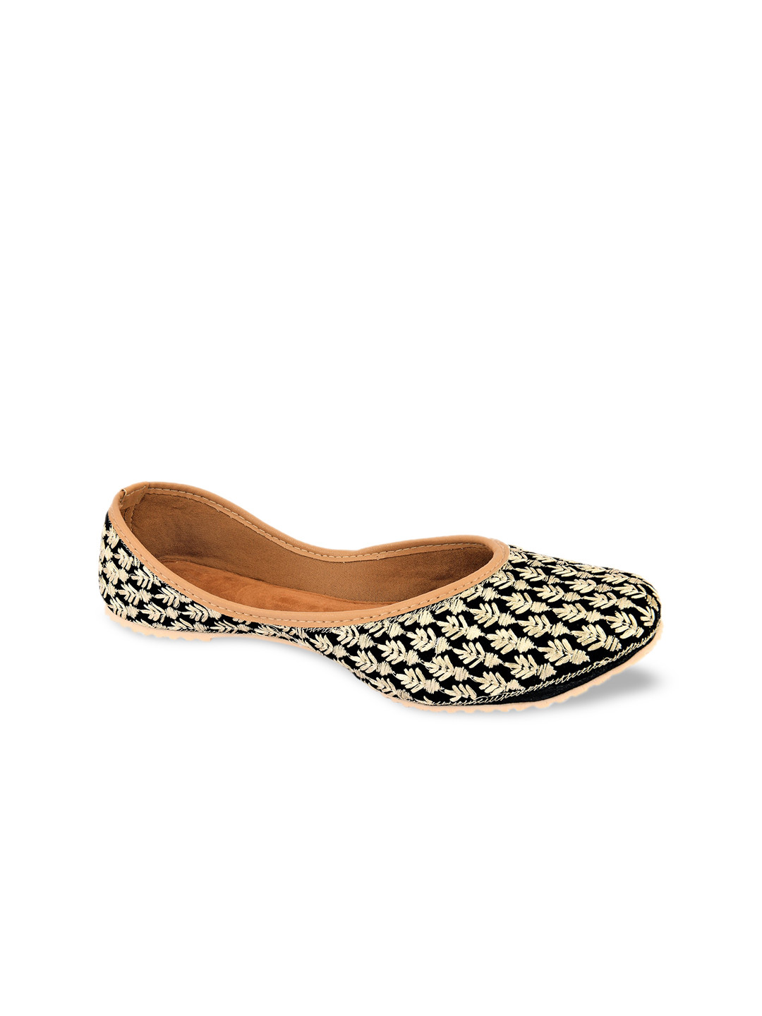 DESI COLOUR Women Black Printed Leather Ethnic Mojaris Flats