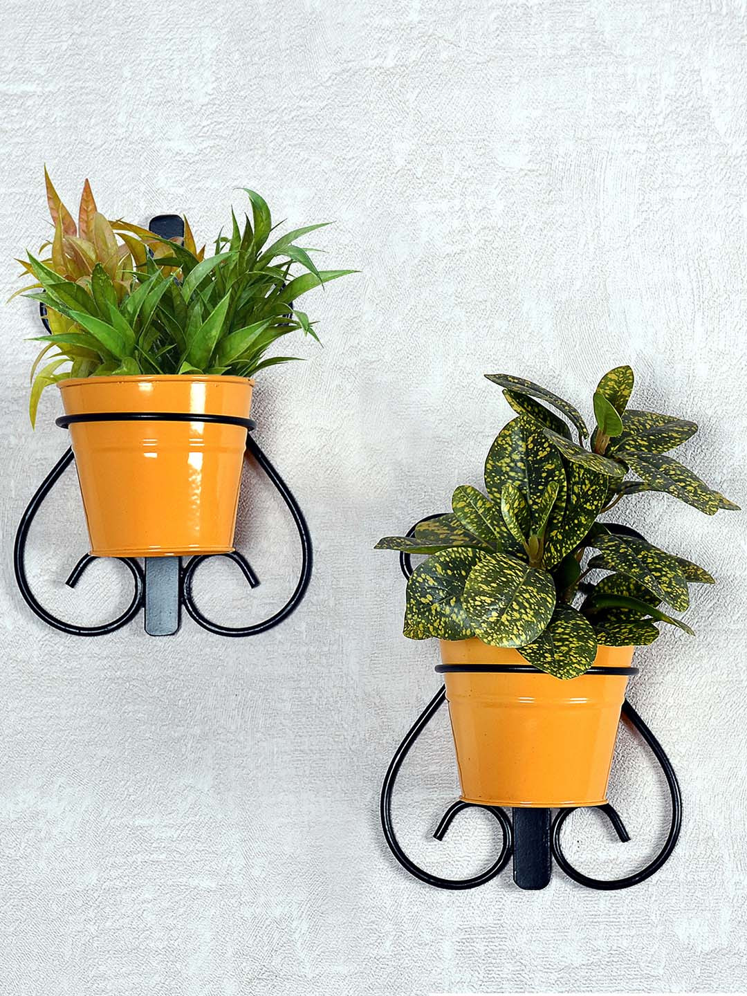 Homesake Set Of 2 Yellow & Black Wall Scone Metal Wall Planters With Pots