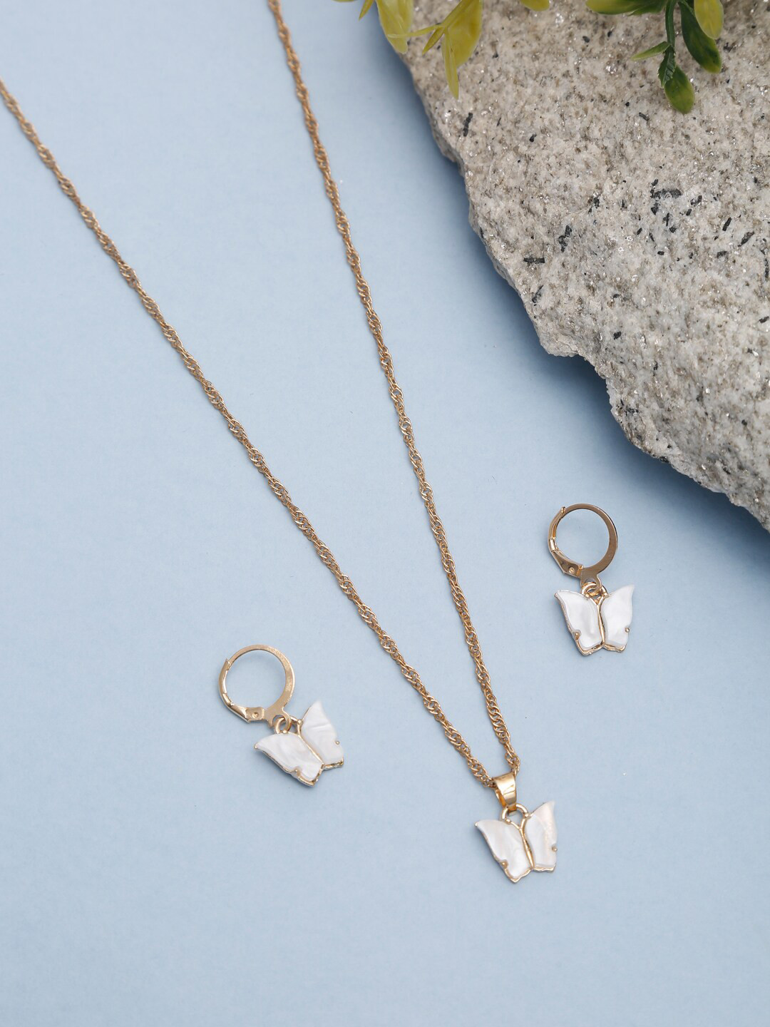 Celena Cole Gold-Plated White Butterfly Shape Jewellery Set