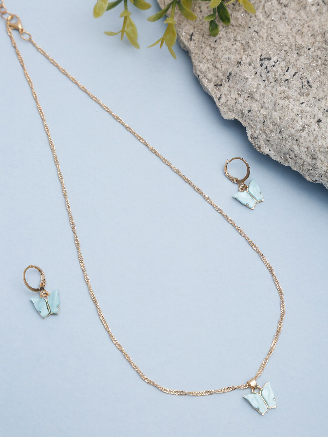 Celena Cole Gold-Plated Blue Butterfly Shaped Jewellery Set