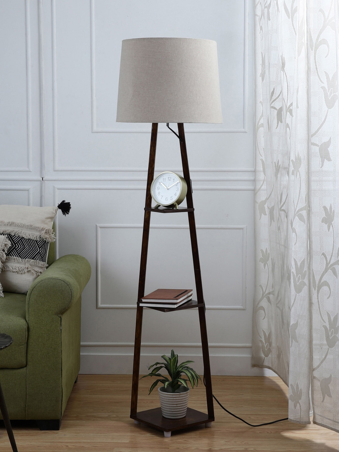 SANDED EDGE White & Brown 3 Tier Walnut Hand Finish Floor Magnum Lamp