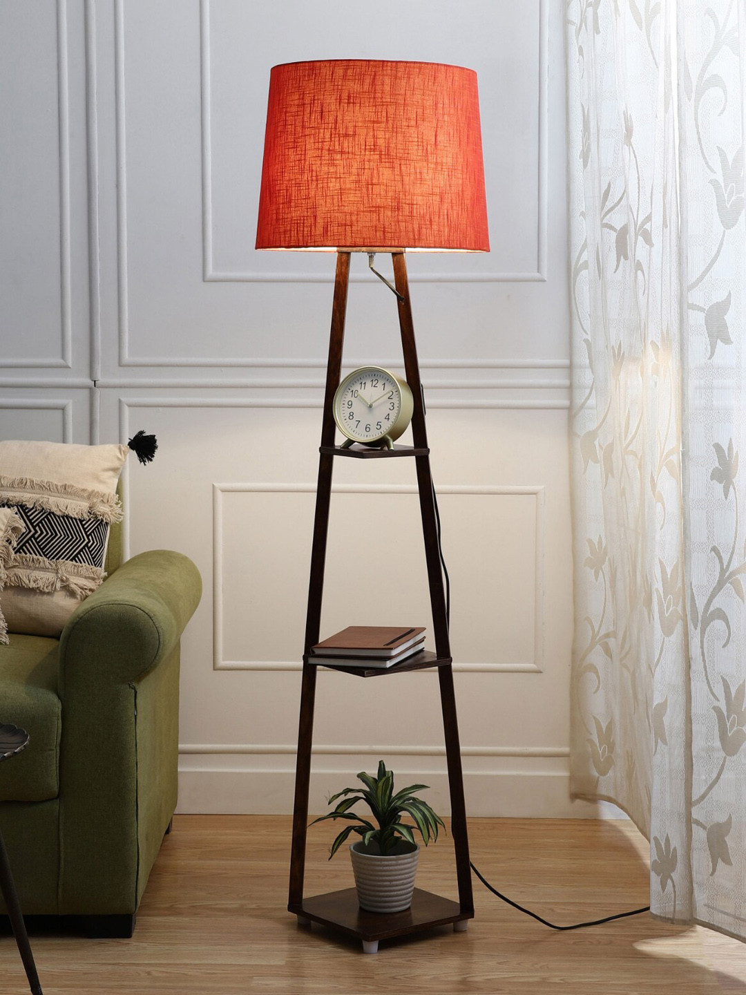 SANDED EDGE Orange & Brown 3 Tier Walnut Hand Finish Floor Magnum Lamp