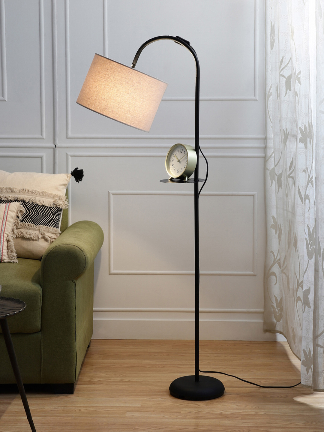 SANDED EDGE White Arc Floor Lamp with One Shelf