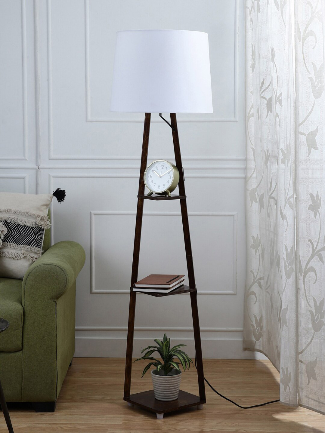 SANDED EDGE White & Brown 3 Tier Walnut Hand Finish Floor Magnum Lamp