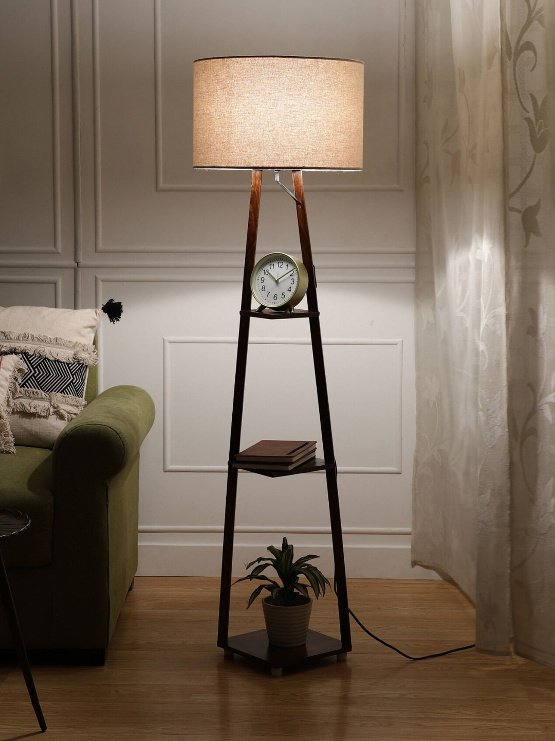 SANDED EDGE White & Brown 3 Tier Walnut Hand Finish Floor Magnum Lamp
