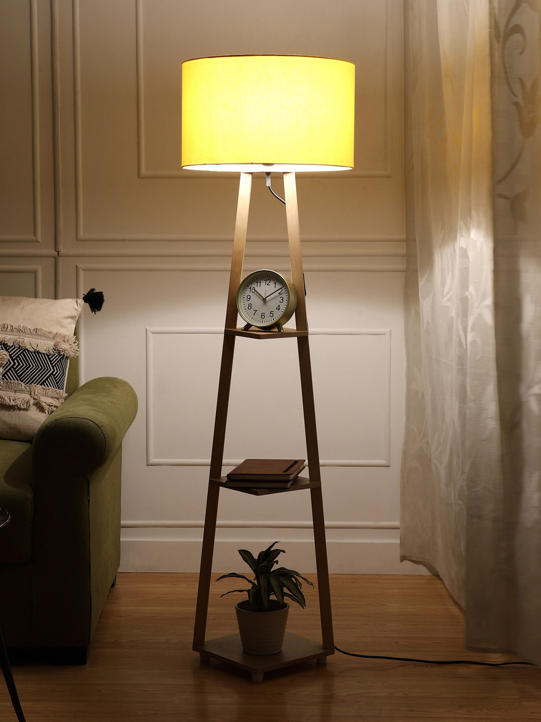 SANDED EDGE Brown & Yellow 3-Tier Storage Floor Lamp