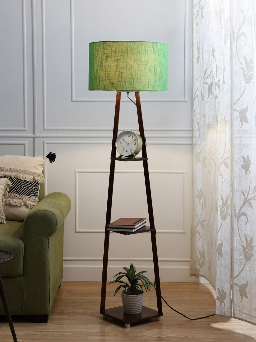 SANDED EDGE Brown & Green 3-Tier Storage Floor Lamp
