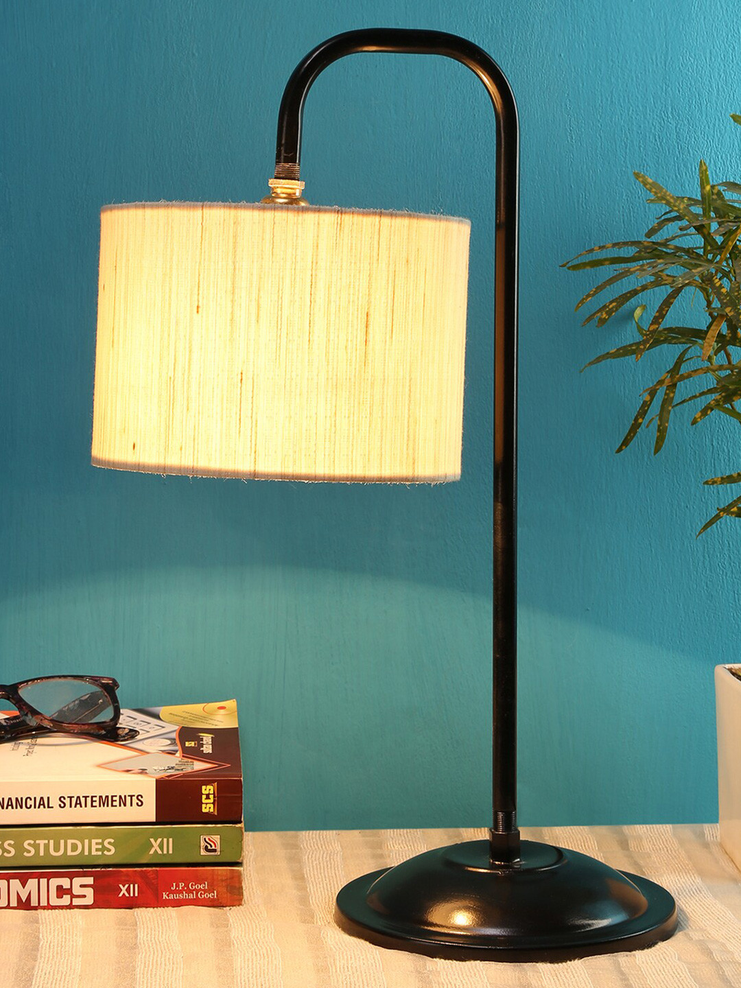 Devansh Off White Jute Drum Shade Iron Table Lamp