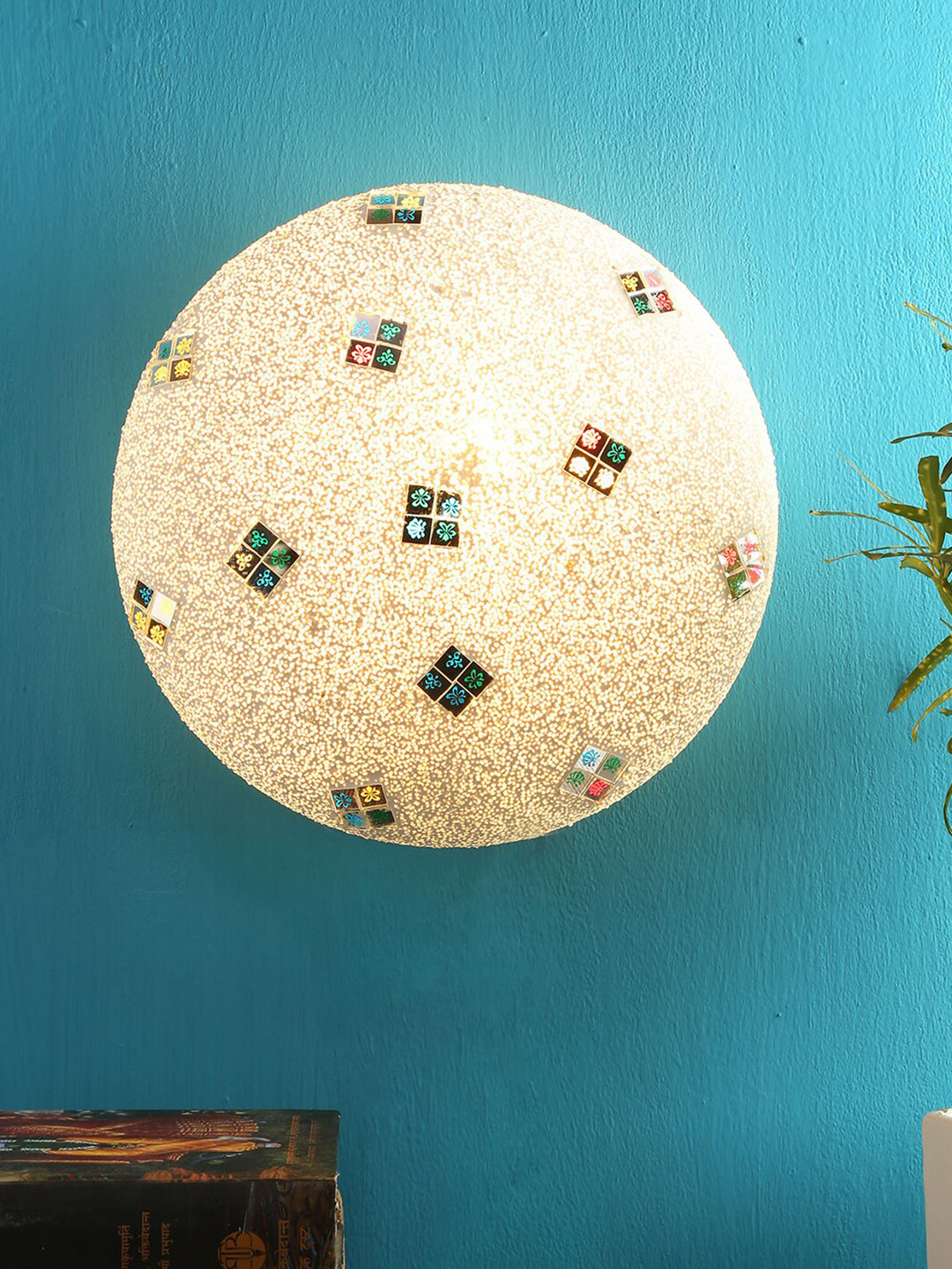Devansh Mosaic Gold-Toned & Multi-coloured Flush Mounted Contemporary Ceiling Lamp