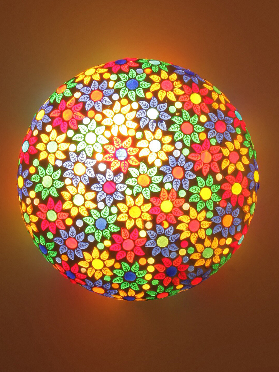 Devansh White & Multicoloured Printed  Flush Mounted Mosaic Ceiling Lamp