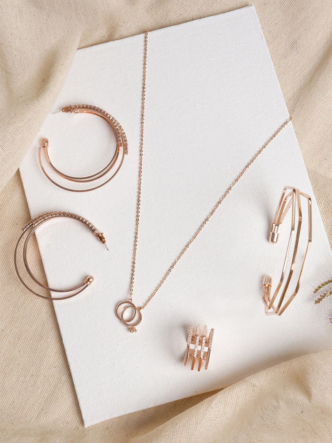 JOKER & WITCH Rose Gold-Plated White Stone-Studded Shimmer All Night Jewellery Set